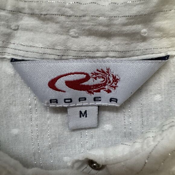 Roper Women M Western Cowgirl Shirt Pearl Snap Embroidered White Silver Metallic - Picture 3 of 9